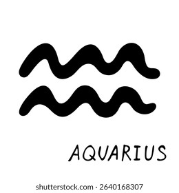 Hand drawn aquarius zodiac sign Esoteric symbol doodle Astrology clipart Element for design