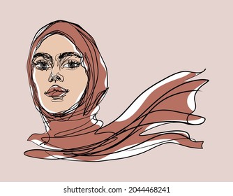 Hand drawn arabian woman in headscarf. Beautiful confident lady, fashion portrait.