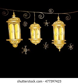 Hand drawn Arabic lanterns.
