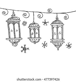 Hand drawn Arabic lanterns.

