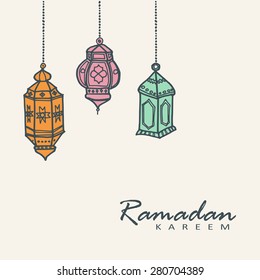 Hand drawn arabic lanterns, vector illustration background for muslim community holy month Ramadan Kareem