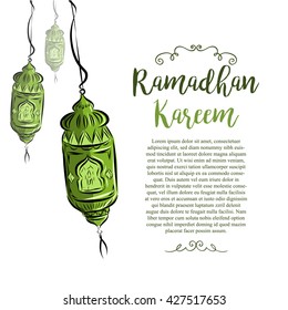 Hand drawn arabic lanterns, vector illustration background for muslim community holy month Ramadan Kareem