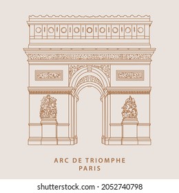 Hand drawn Arc De Triomphe in Paris illustration Design in vector.