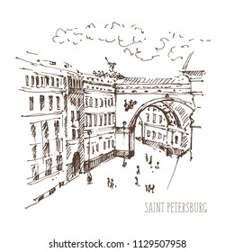 Hand drawn Arch of the General Staff Building. Saint-petersburg, Russia. Vector illustration. Sketch.