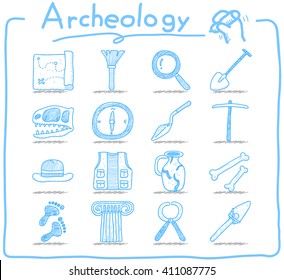 Hand drawn Archeology icon set