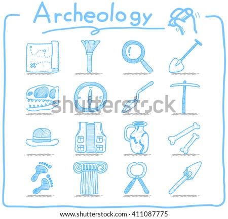 Hand drawn Archeology icon set