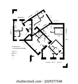 Hand drawn architectural plan background. Vector illustration