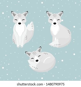 Hand drawn Arctic Fox in the winter.