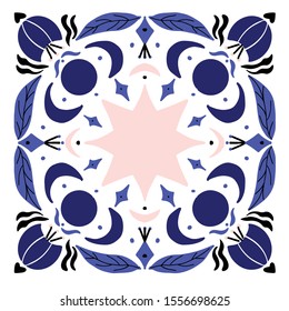 hand drawn ardeco style  flowers  background with moon and stars