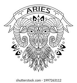 Hand drawn of aries in zentangle style