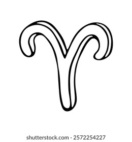 Hand drawn aries zodiac sign Esoteric symbol doodle Astrology clipart Element for design
