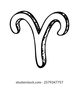 Hand drawn aries zodiac sign Esoteric symbol doodle Astrology clipart Element for design