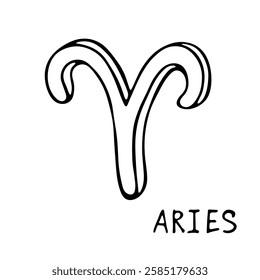 Hand drawn aries zodiac sign Esoteric symbol doodle Astrology clipart Element for design