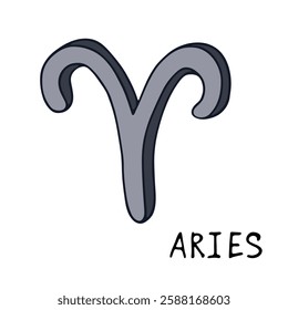 Hand drawn aries zodiac sign Esoteric symbol doodle Astrology clipart Element for design