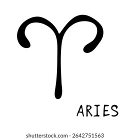 Hand drawn aries zodiac sign Esoteric symbol doodle Astrology clipart Element for design