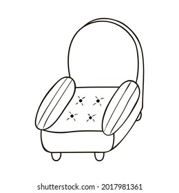 Hand drawn armchair in hygge style soft and comfortable. Sofa for cozy evenings with the family, relaxing after work, reading. Vector illustration with hand drawn outline isolated on background.
