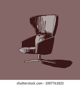 Hand drawn armchair. Interior object illustration in vintage syyle