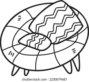 Hand Drawn Armchair and pillow in wave pattern illustration isolated on background