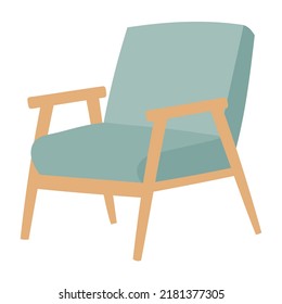 Hand drawn armchair with wooden armrests. Part of the interior of a living room or office. Isolated vector illustration 