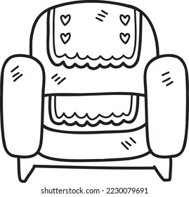 Hand Drawn Armchairs and blankets with heart prints illustration isolated on background