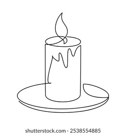 Hand drawn aroma candle vector. Line continuous drawing. Linear icon,  print, banner, card, poster, brochure, minimal sketch, doodle illustration, outline logo, sign, symbol, Christmas ornament, decor