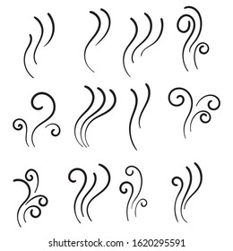 hand drawn Aromas vaporize icons. Smells vector line icon set, hot aroma, stink or cooking steam symbols, smelling or vapor, smoking or odors signs