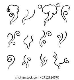 hand drawn Aromas vaporize icons. Smells vector line icon set, hot aroma, stink or cooking steam symbols, smelling or vapor, smoking or odors signs doodle