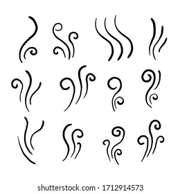 hand drawn Aromas vaporize icons. Smells vector line icon set, hot aroma, stink or cooking steam symbols, smelling or vapor, smoking or odors signs doodle