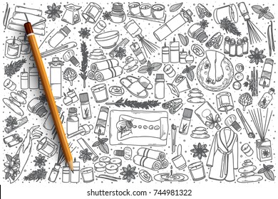 Hand drawn Aromatherapy vector doodle set background