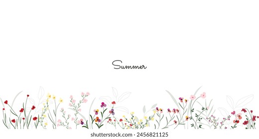 Hand drawn arrangements with small flower. Botanical illustration minimal style.