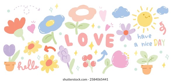 Hand drawn arrangements with small flower. Cute Botanical illustration minimal style for decoration.