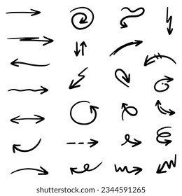 Hand drawn arrow in abstract doodle line style, in vector illustration