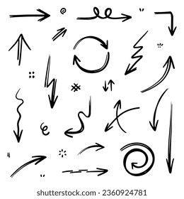 Flecha dibujada a mano en estilo de línea de doodle abstracto, en ilustración vectorial