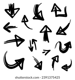 Flecha dibujada a mano en estilo de línea de doodle abstracto, en ilustración vectorial