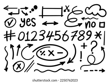 Hand gezeichnete Pfeilpfeile Zeigerlinien doodle scrible schwarze Linie Skizze Set Vektorgrafik