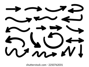 Hand gezeichnete Pfeilpfeile Zeigerlinien doodle scrible schwarze Linie Skizze Set Vektorgrafik