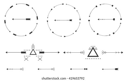 hand drawn arrow aztec wreath set, collection set, style different, vector illustration, graphic design tribal elements