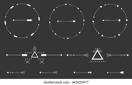 hand drawn arrow aztec wreath set, collection set, style different, vector illustration, graphic design tribal elements