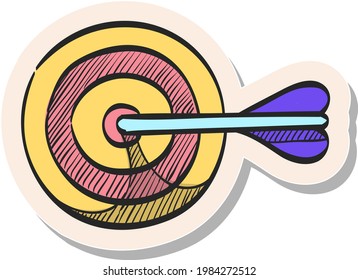 Hand drawn Arrow bullseye icon in sticker style vector illustration