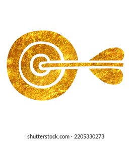 Hand drawn Arrow bullseye icon in gold foil texture vector illustration