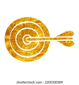 Hand drawn Arrow bullseye icon in gold foil texture vector illustration