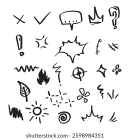 Hand drawn of arrow circle and curves vector doodle illustration vector