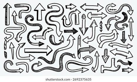 Hand drawn arrow collection creative direction and navigation pointers sketch