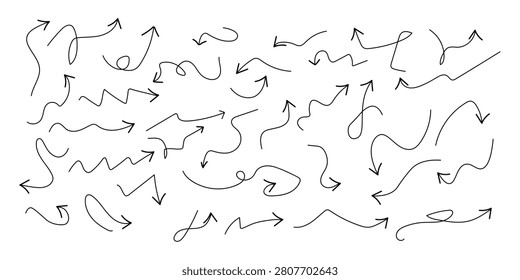 Hand Drawn Arrow Collection, Doodle Direction Arrows, Sketch Pointer Icons Vector Set