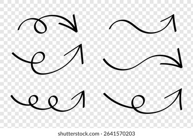 Hand drawn arrow collection. Grunge arrow vector on transparent background.