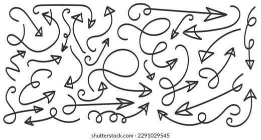 Hand Drawn Arrow Collection. Arrow Icon with Sketch Doodle Style. Pointers Symbol