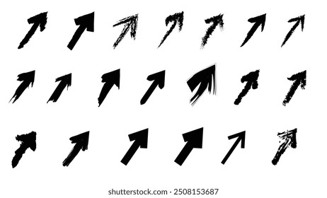 Hand drawn arrow collection in paint, chalk, ink and charcoal stokes isolated on white background