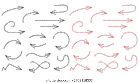 Colección de flecha dibujada a mano en rojo y negro perfecta para presentaciones o infografías con un estilo de boceto