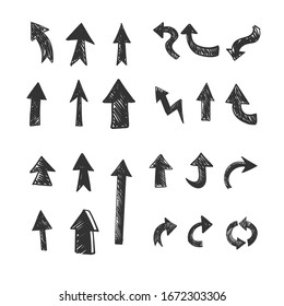 Hand drawn arrow collection. Set of doodle arrows. Sketched illustrations.