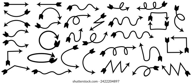 Hand drawn arrow collection. Collection of simple arrows isolated on white background. Arrow sign icon. Paint arrows. vector